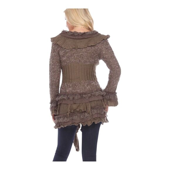 Cecico Long Line Cardigan Women's Small Ruffles Knit in Plum Shade - Picture 3 of 13